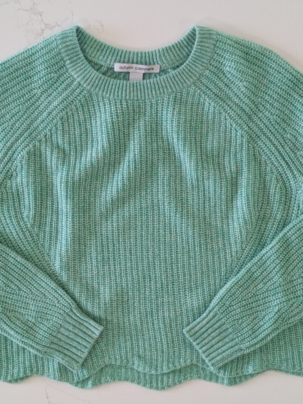 Autumn Cashmere 100% Cashmere Scalloped Shaker Pullover Fizzy Mint XS NEW NWOT